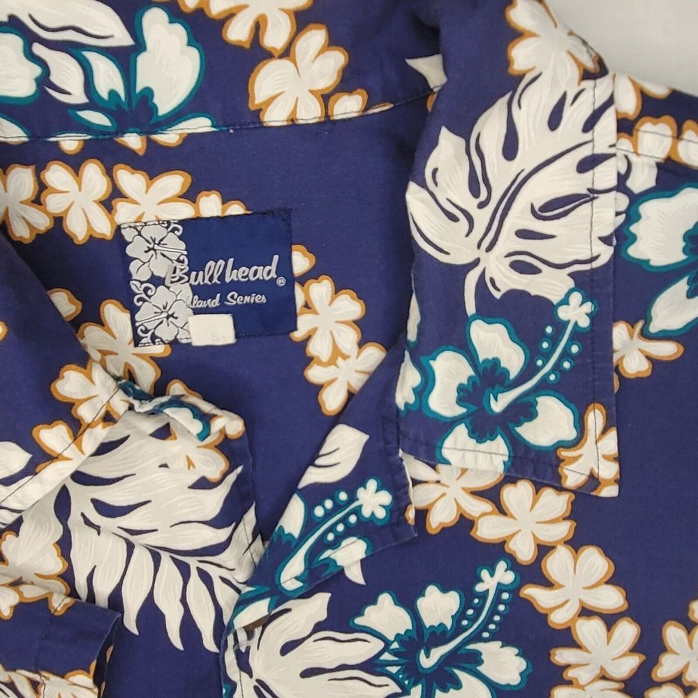 Bullhead Hawaiian Shirt Men Size XL Blue Short Sleeve‎ Button Up Cotton Pocket